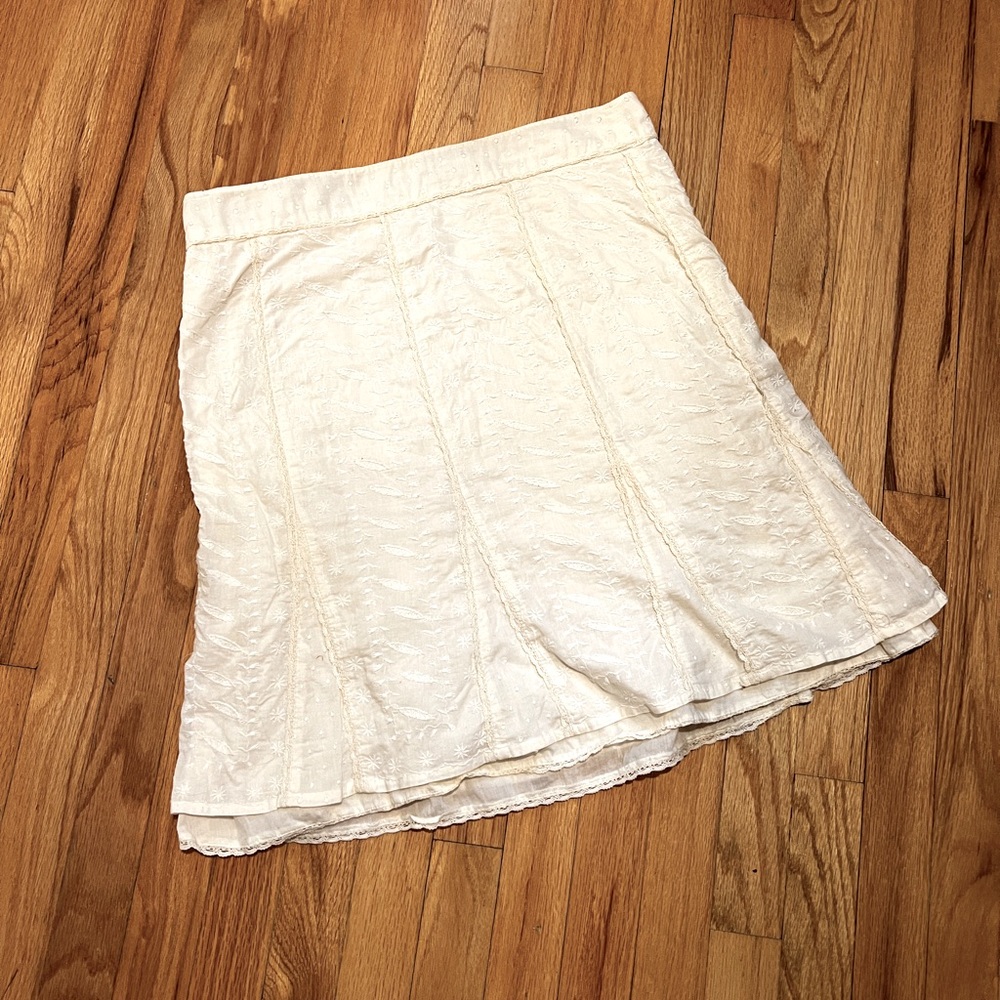 Viola from Anthropologie Ivory Embroidered Skirt